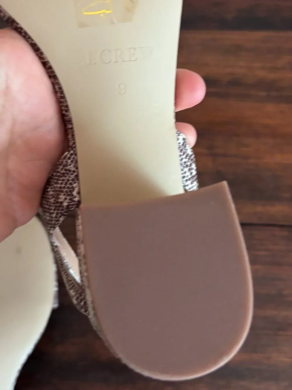 New J Crew 9 ankle trap block heel Sandals in lizard leather brown ivory H7328